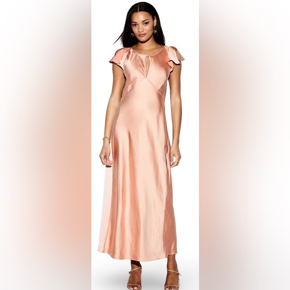 NWTS💓THE OCCASION XL💓ELITE LINE PINK BLUSH SATIN FLUTTER SLEEVE FITTED MIDI MAXI - Picture 6 of 16